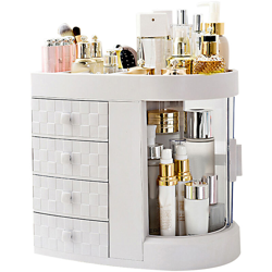 Scaffale multifunzionale in acrilico a 4 livelli Scaffale per il trucco bianco avorio Rotazione per organizer per il trucco Scaffale antipolvere a 4 precio