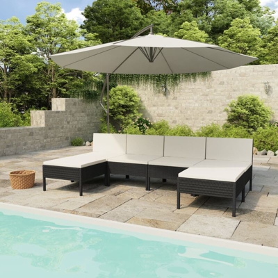 Set Divani da Giardino 6 pz con Cuscini in Polyrattan Nero - Nero - Youthup