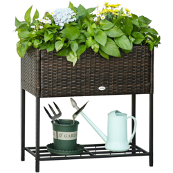 Fioriera per Interno ed interno Effetto Vimini con Ripiano Marrone 70 x 30 x 72cm - Outsunny precio