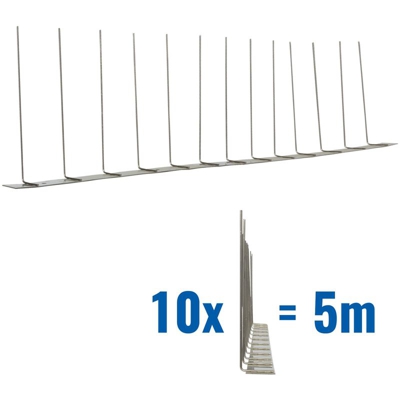 Pestsystems - 5 metri Dissuasori di picchi anti-gabbiani V2A-Titant con base di acciaio inossidabile - 1-striscia di Picchi antigabbiani la soluzione