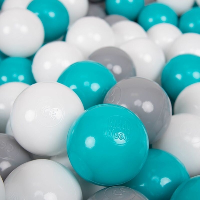 KiddyMoon 100 ? 7CM Palline Morbide Colorate Per Piscina Bambini Fatto In EU, Grigio/Bianco/Turchese - grigio/bianco/turchese