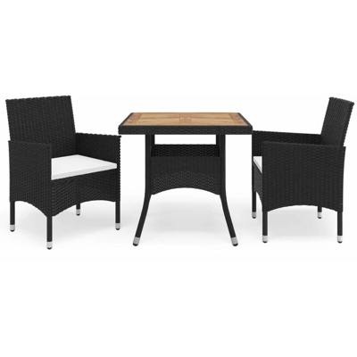 YOUTHUP Set Mobili da Pranzo per Giardino 3 pz Nero Polyrattan e Acacia - Nero