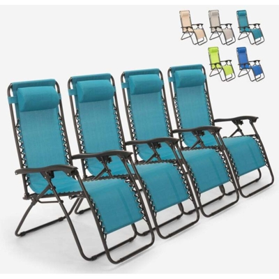 4 sedie sdraio pieghevole multiposizione giardino spiaggia Emily Zero Gravity | Azzurro