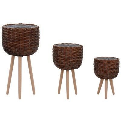 Fioriera 3 pz in Vimini con Rivestimento in PE - Marrone - Vidaxl