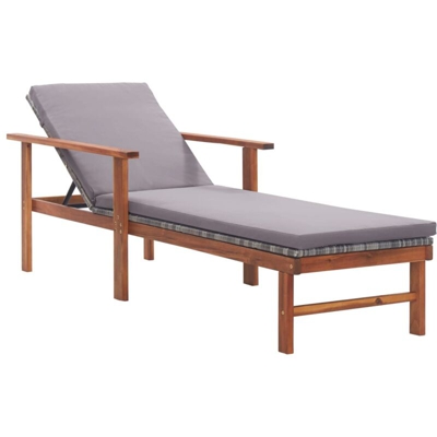 Sdraio con Cuscino Polyrattan e Legno Massello di Acacia Grigia - Grigio - Vidaxl
