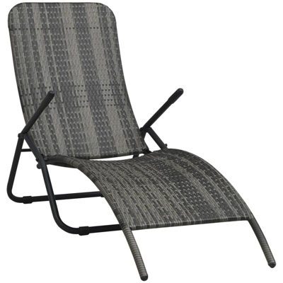 Lettino Prendisole Pieghevole in Polyrattan Grigio - Grigio - Vidaxl