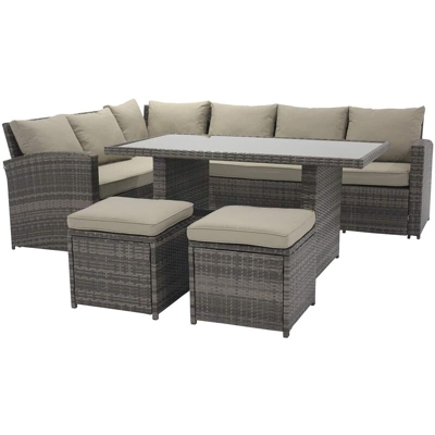 Set da Giardino Sardegna 1 Divano Angolare+ 1 tavolo+ 2 sgabelli Ratan e Alluminio - Chillvert