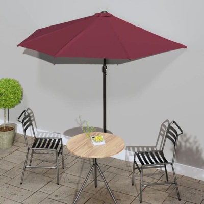 Ombrellone Balcone Palo in Alluminio Bordò 270x135x245cm a Metà - Rosso - Vidaxl