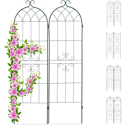 Set 2 Grigliati Giardino per Rampicanti, in Metallo 180x50cm Design a forma di arco, ad Incastro, Verde Scuro
