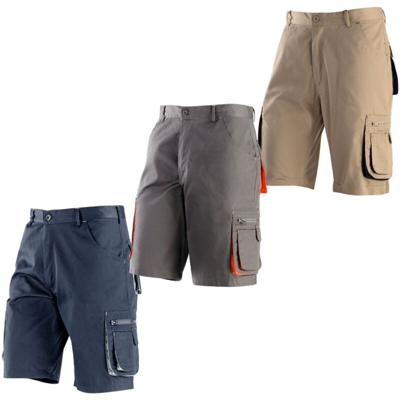 Bermuda da lavoro multitasche, 65% poliestere-35% cotone, colore blu-grigio, taglia L (Taglia L - Grigio + Blu)