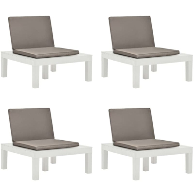 Sedie a Sdraio da Giardino e Cuscini in Plastica 4 pz Bianche - Bianco - Vidaxl