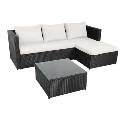 Beneffito - NAVAGIO - Mobile da giardino 3 posti in resina intrecciata - Modulare - Divano angolare - Chaise longue - Tavolino quadrato 60x60 cm