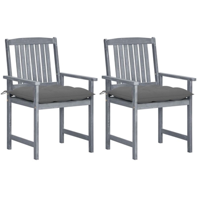 vidaXL Sedie da Regista con Cuscini 2 pz in Massello di Acacia Grigio - Grigio