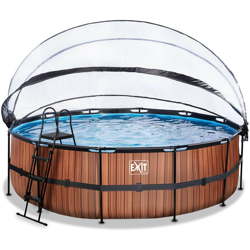 SOLO Piscina rotonda ø488x122cm con cupola, filtro a sabbia e pompa di calore - marrone. Struttura robusta in acciaio nero e pareti a 3 strati. La precio