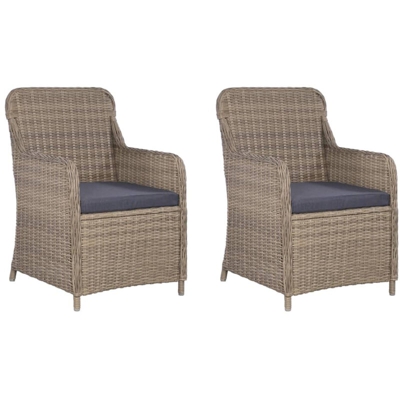 Sedie da Esterno con Cuscini 2 pz in Polyrattan Marrone