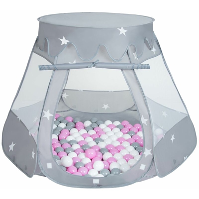 Selonis Tenda 105X90cm/300 Palline Castello Con Palline Colorate Per Bambini, Grigio:Grigio/Bianco/Rosa - grigio:grigio/bianco/rosa