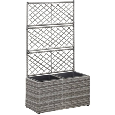 Letto Rialzato a Traliccio 2 Vasi 58x30x107cm Polyrattan Grigio - Grigio - Youthup