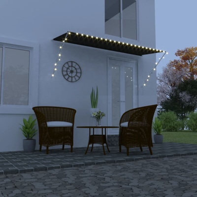 Tenda da Sole Retrattile con LED 350x150 cm Antracite - Grigio - Vidaxl
