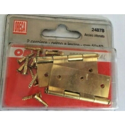 2 CERNIERE SEMILARGHE IN ACCIAIO OTTONATO, 50X40 MM - Oreca