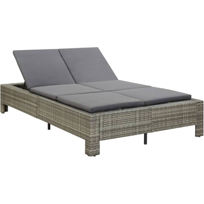 vidaXL Lettino Prendisole a 2 Posti con Cuscino in Polyrattan Grigio - Grigio