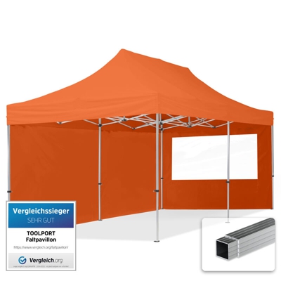 Gazebo Pieghevole Giardino 3x6m - 2 laterali Alluminio Telo PES300 100% Impermeabile Padiglione Mercati Sagre arancione