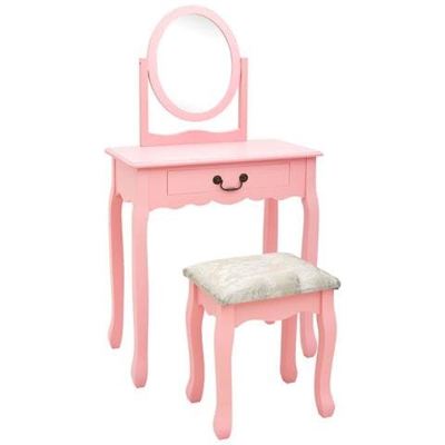 Tavolo Da Trucco Con Sgabello Rosa 65x36x128 Cm Paulownia E Mdf