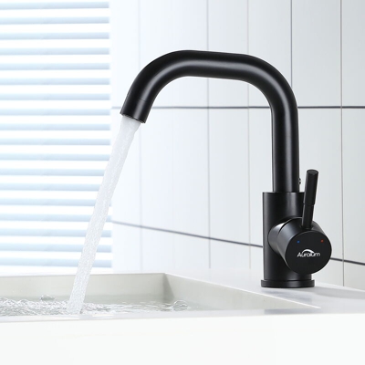 Auralum Miscelatore Lavabo Bagno Nero Girevole a 360 ° Con Aeratore In Abs Antispruzzo Acqua Calda e Fredda Regolabile, In Ottone