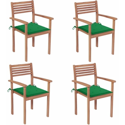 Sedie Giardino 4 pz con Cuscini Verdi in Massello di Teak - Vidaxl