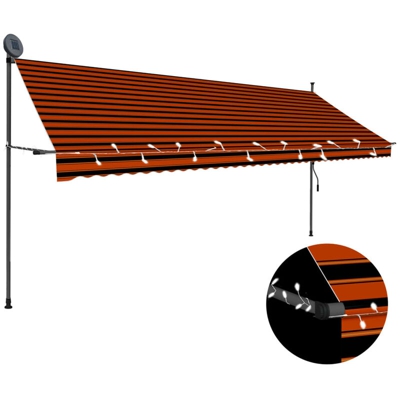 Tenda da Sole Retrattile Manuale LED 400 cm Arancione e Marrone
