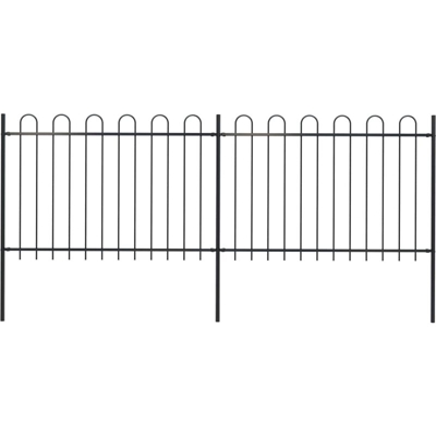 Recinzione Giardino con Punta Tonda in Acciaio 3,4x1,2 m Nera - Nero - Youthup