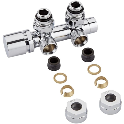 Hudson Reed Valvola Multiblock ad 'H' Per Termosifoni e Scaldasalviette - Raccordo Maschio 3/4' - Adattatori Ø14mm Rame - Controllo Manuale