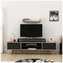 Mobile Porta Tv Melis - Con Ante, Ripiani, Mensole - Da Salotto - Nero, Legno In Legno, 160 X 30 X 48 Cm características