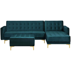 Divano letto angolare con ottomano in velluto verde acqua sinistro ABERDEEN precio