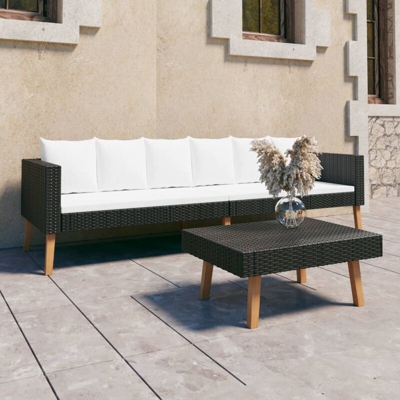 Set Divani da Giardino 2 pz con Cuscini in Polyrattan Nero - Nero - Youthup