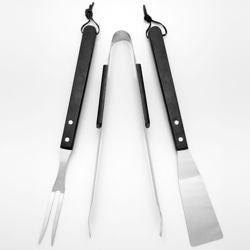 No_brand - Set 3 utensili da barbecue in acciaio inossidabile con impugnatura in legno en oferta