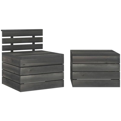 vidaXL Set Divani da Giardino su Pallet 2pz Pino Massello Grigio Scuro - Grigio