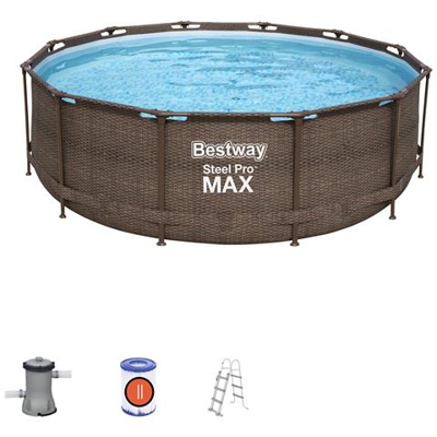 Piscina Fuori Terra Tubulare Bestway Steel Pro Max Disegno Rattan 366x100 Cm Pompa Di Filtraggio Di 2.006 Litri / ora Inclusa