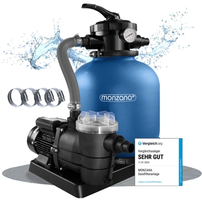 Pompa Filtro Piscina con Prefiltro portata 11.000 l/h Filtraggio a Sabbia Depuratore Sabbia Serbatoio 27kg
