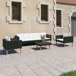 YOUTHUP Set Divani da Giardino 4 pz con Cuscini in Polyrattan Nero - Nero características