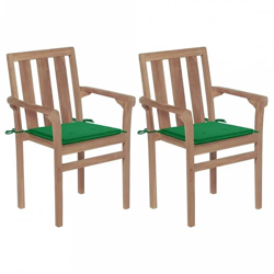 Sedie da Giardino 2 pz con Cuscini Verdi Massello di Teak - Verde - Vidaxl precio