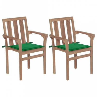 Sedie da Giardino 2 pz con Cuscini Verdi Massello di Teak - Verde - Vidaxl