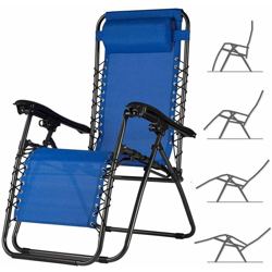 Bakaji - Sedia Giardino Poltrona Relax Pieghevole Gravita Zero Metallo Tessuto Blu Navy precio