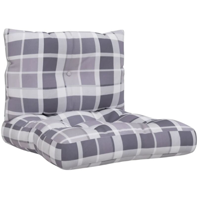 vidaXL Cuscini per Divano Pallet 2 pz Grigio Motivo a Quadri Tessuto - Multicolore