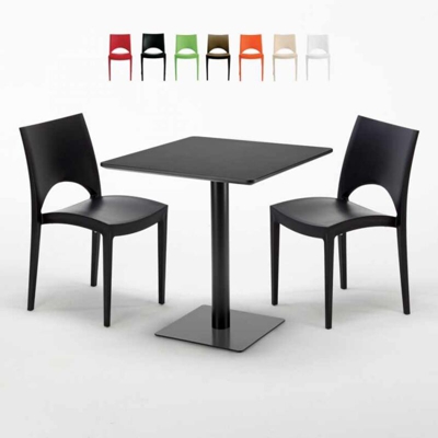 Grand Soleil - Tavolino Quadrato Nero 70x70 cm con 2 Sedie Colorate Paris Kiwi | Nero
