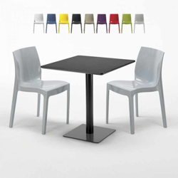 Grand Soleil - Tavolino Quadrato Nero 70x70 cm con 2 Sedie Colorate Ice Kiwi | Grigio precio