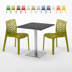 Grand Soleil - Tavolino Quadrato Nero 70x70 cm con 2 Sedie Colorate Gruvyer Rum Raisin | Verde Anice precio