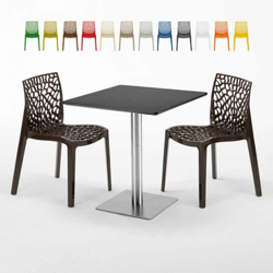 Grand Soleil - Tavolino Quadrato Nero 70x70 cm con 2 Sedie Colorate Gruvyer Rum Raisin | Marrone precio