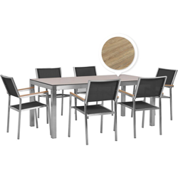 Set tavolo da giardino effetto legno 180 cm e 6 sedie tessuto nero GROSSETO características