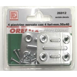 4 PIASTRINE DRITTE NERVATE IN ACCIAIO ZINCATO 4 FORI - 50X40MM - Oreca características