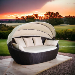 Fraschetti - Divano prendisole guscio polirattan 3 posti con cuscini 220x130x83h arredo giardino en oferta